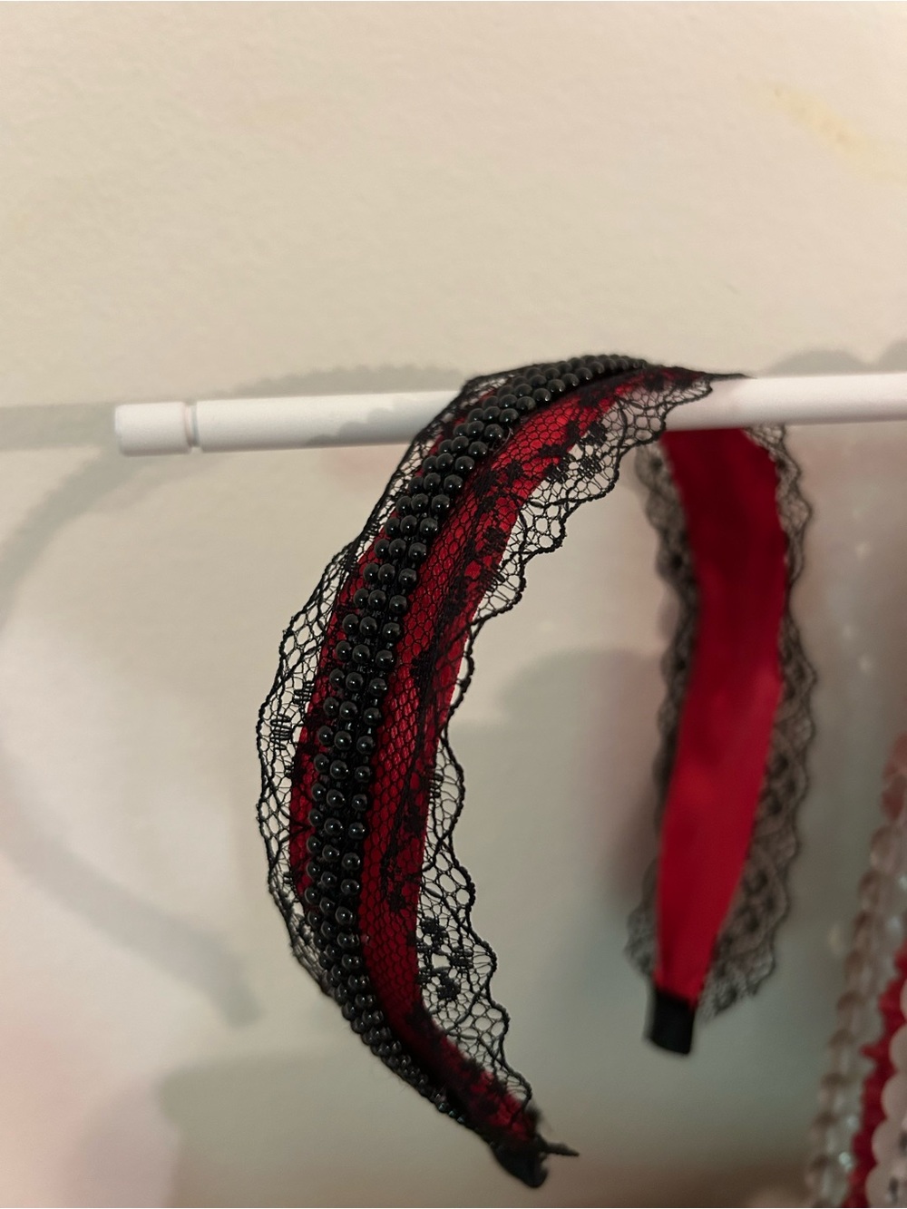 Red Lace Beaded Headband - Women Accessories